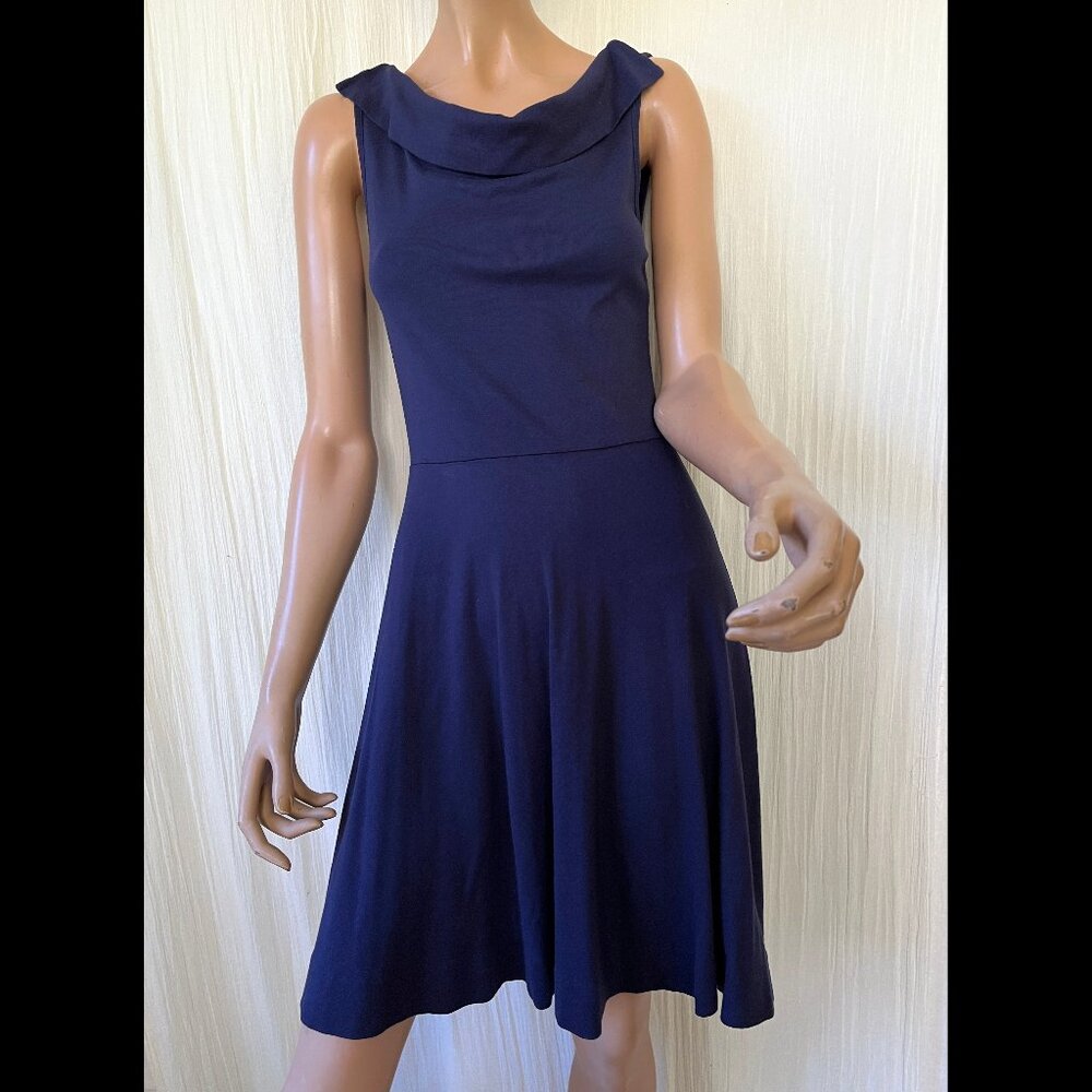 Three Dots sleeveless 100% cotton dress fit-and-flare navy blue S
